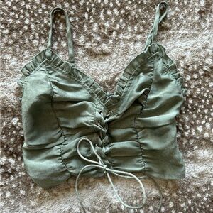 Green tie up crop top